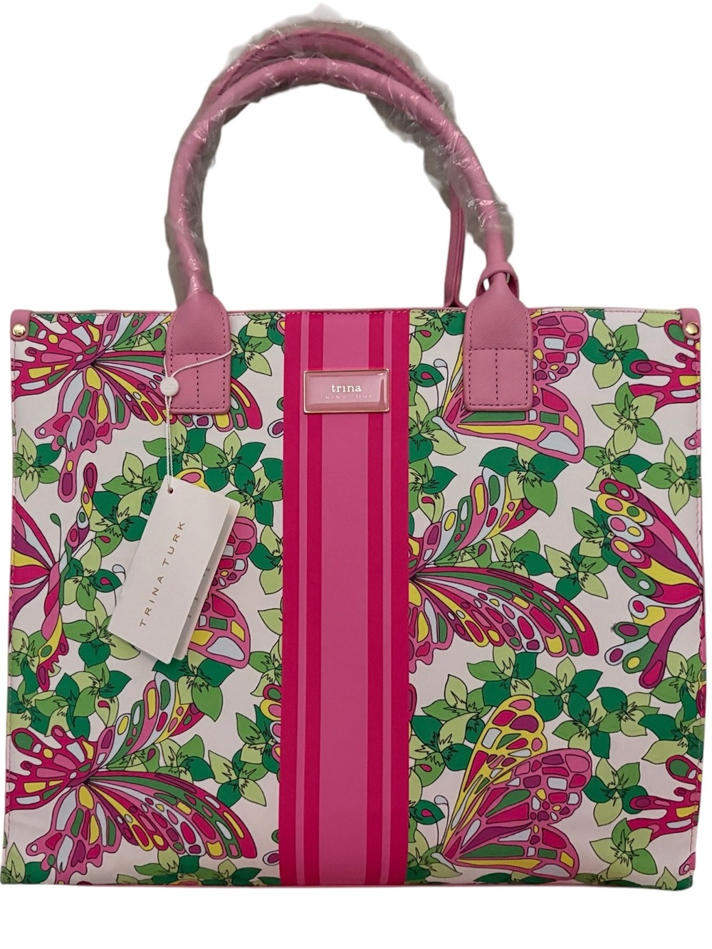 Trina Turk Vegan Leather Large Butterfly Floral Tote